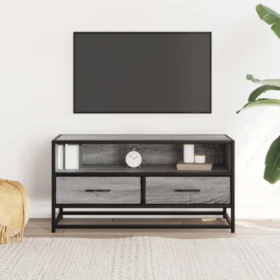 vidaXL Tv-meubel 80x34,5x40 cm bewerkt hout metaal grijs sonoma eiken, foto 2