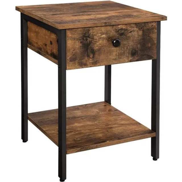 MAZAZU MIRA Home Nachtkastje met Lade - Industriële Bijzettafel Hout en Metaal - Bruin - 40x55x40 cm