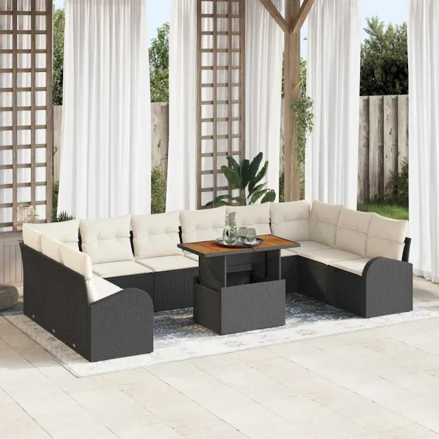 vidaXL Tuin Sofa Set 11 st Zwart Poly riet, foto 2