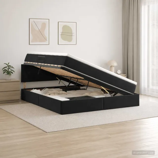 vidaXL Opslag bed met hoofdeinde Zwart 160 x 200 cm Fluweel