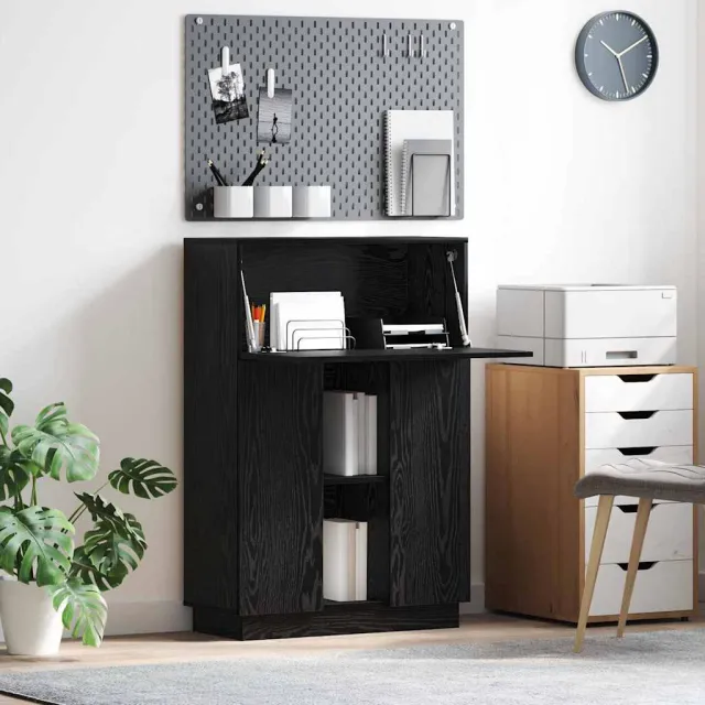 vidaXL Bureau Zwart Eiken 71,5 x 31,5 x 106,5 cm Bewerkt hout, foto 2
