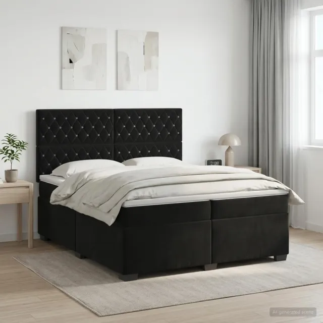 vidaXL Boxspringbed met matras Zwart 200 x 200 cm Fluweel