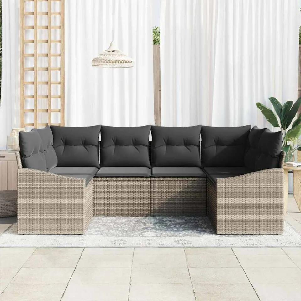 vidaXL Bankstel 6 st Grijs poly rattan
