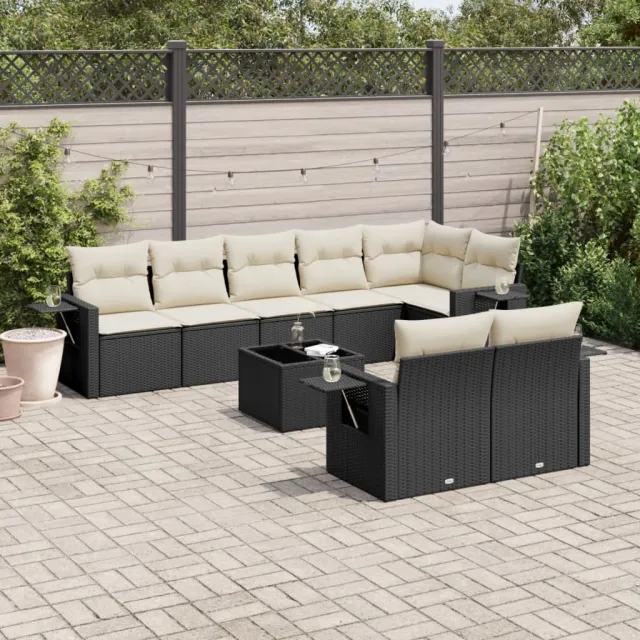 vidaXL 9-delige Loungeset met kussens poly rattan zwart, foto 2