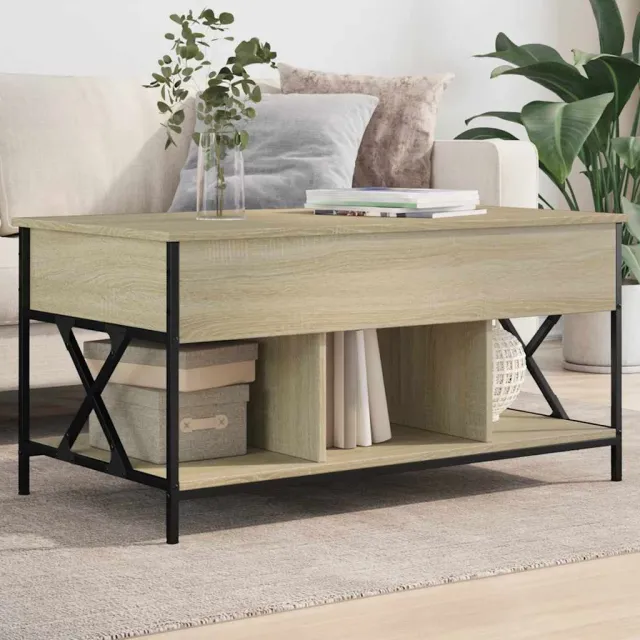 vidaXL Salontafel 100x55x50 cm bewerkt hout en metaal sonoma eiken, foto 2