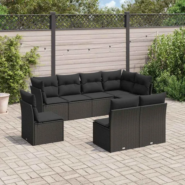 vidaXL 8-delige Loungeset met kussens poly rattan zwart, foto 2