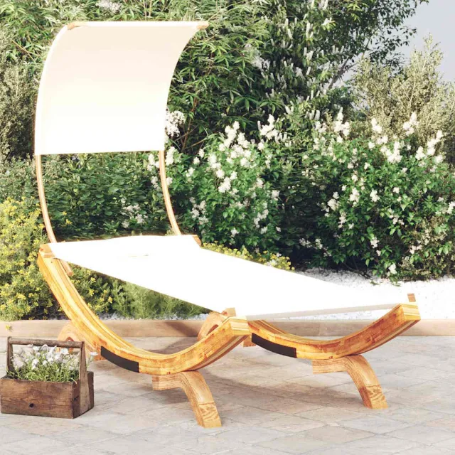 vidaXL Loungebed met luifel 100x200x126 cm massief gebogen hout crème, foto 2