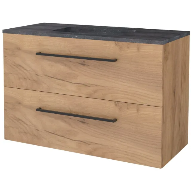 Boss & Wessing Badmeubelset BWS Salt 100x46cm Met Grepen 2 Lades Met Wastafel Hardsteen Whisky Oak Bruin