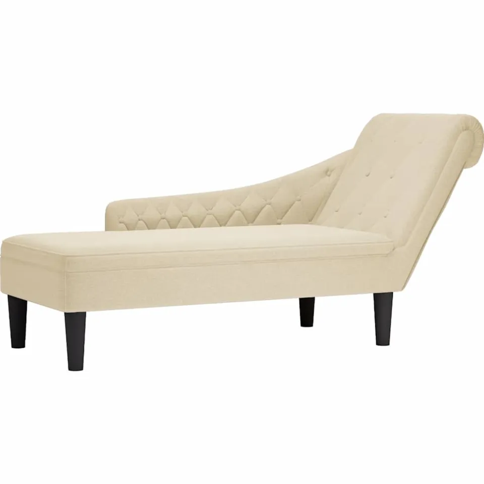 vidaXL Chaise longue met kussen en rechterarmleuning stof crèmekleurig
