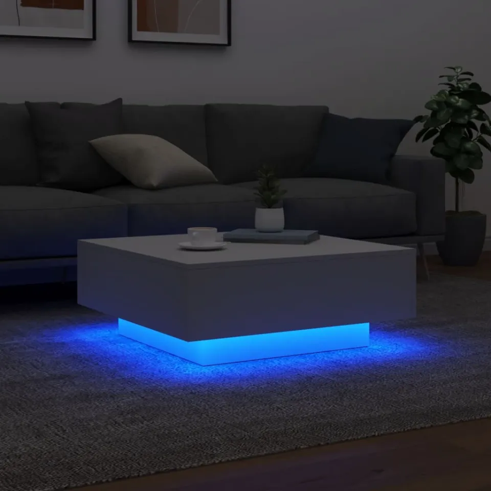vidaXL Salontafel met LED-verlichting 80x80x31 cm wit, foto 2
