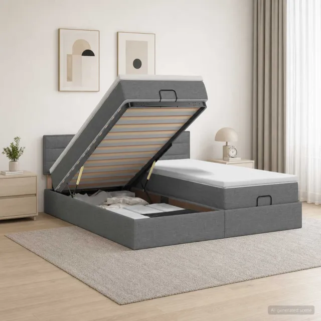 vidaXL Ottoman bed met matras met hoofdeinde 2 st Donkergrijs Stof