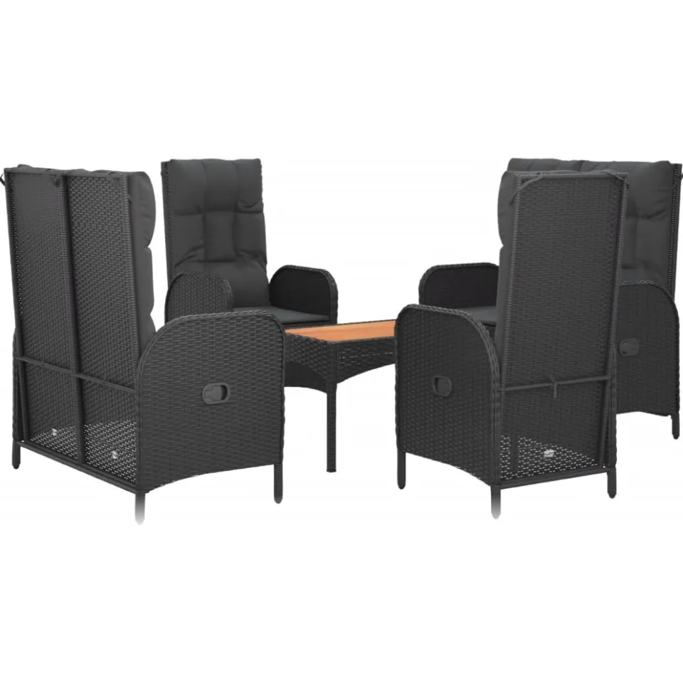 vidaXL 5-delige Tuinset met kussens poly rattan zwart, foto 3