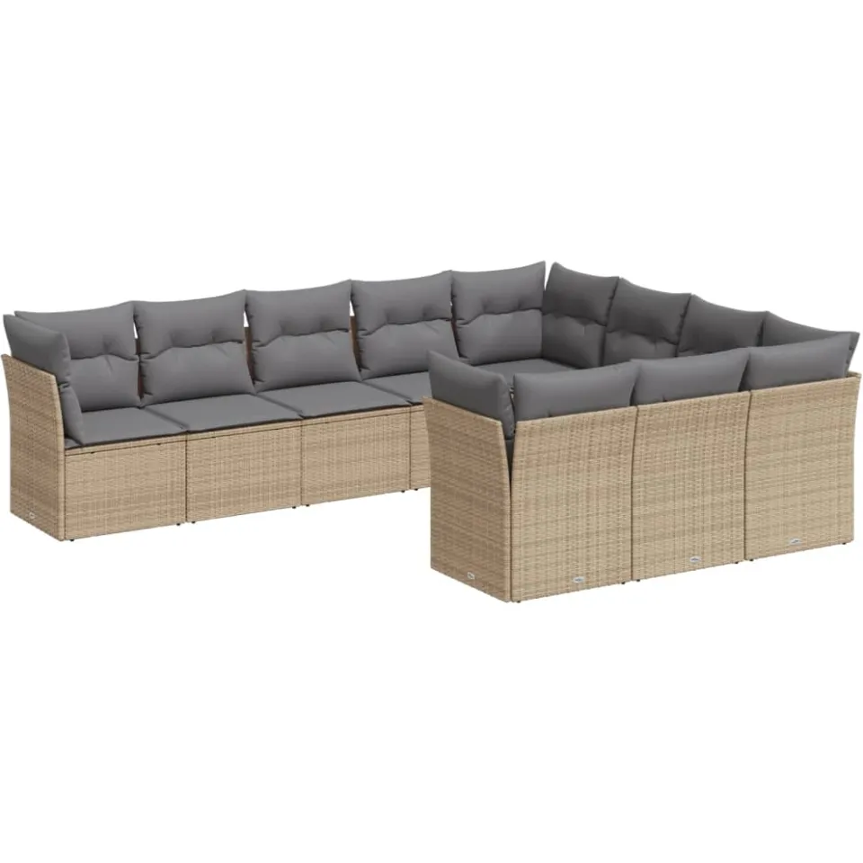 vidaXL 10-delige Loungeset met kussens poly rattan beige, foto 3