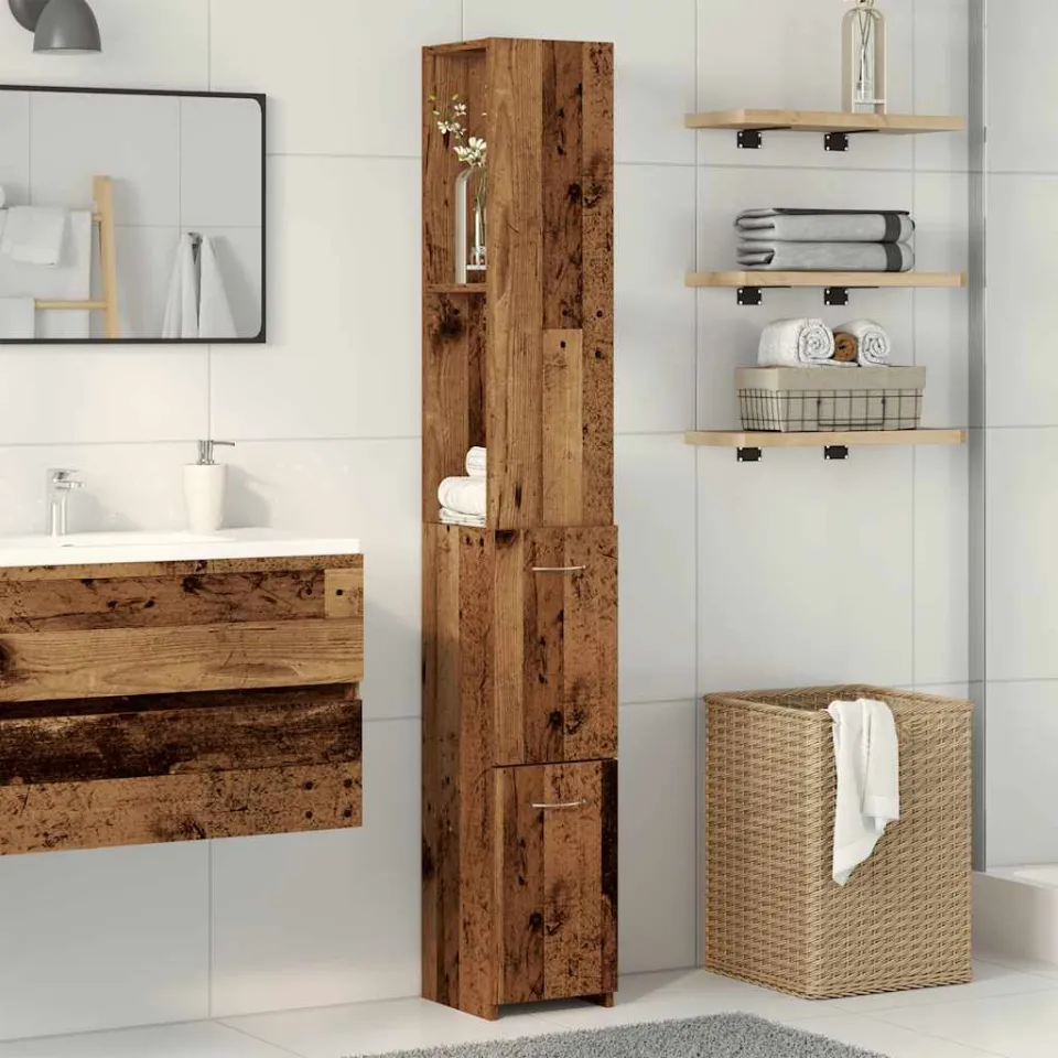 vidaXL Badkamerkast 25x25x170 cm bewerkt hout oud houtkleurig bruin, foto 2