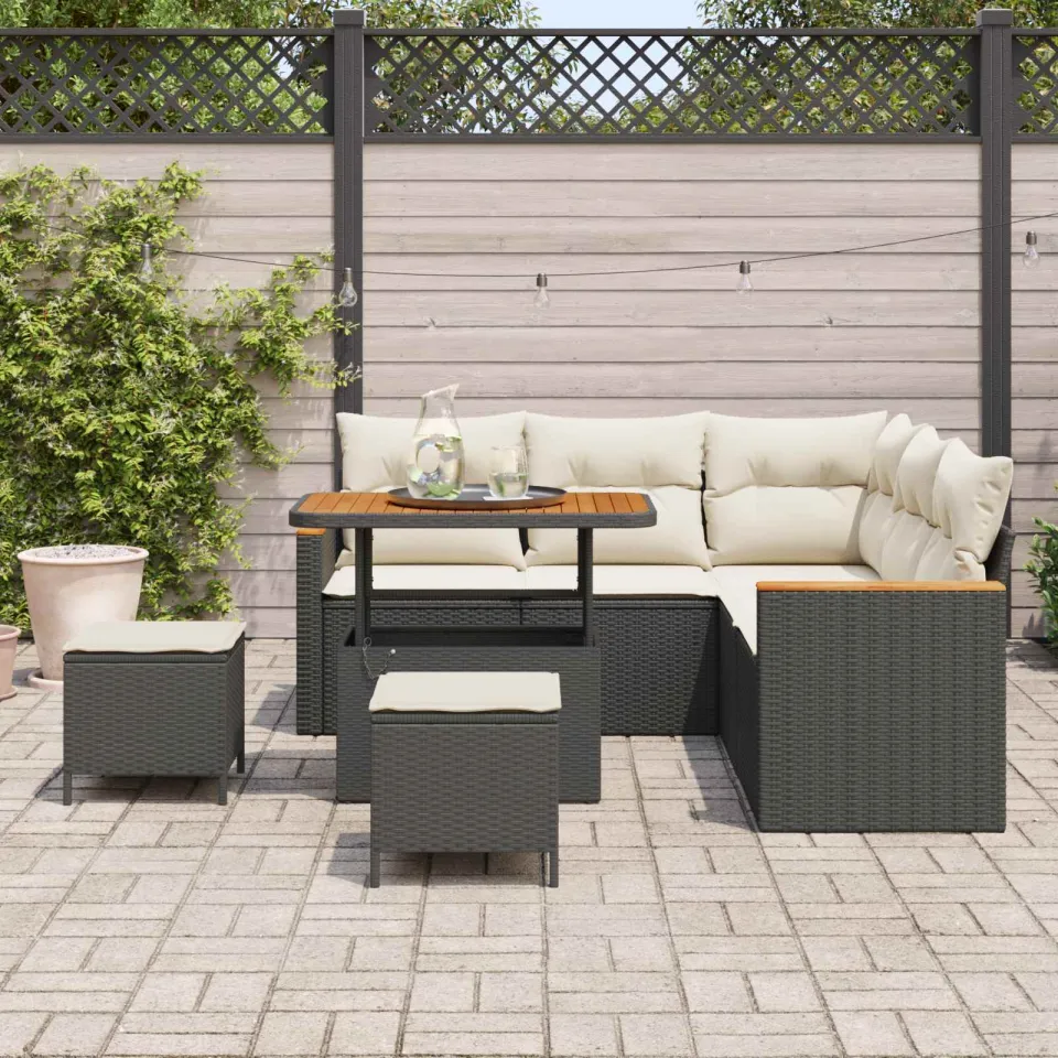 vidaXL Tuinbankenset 8 st Zwart poly rattan, foto 2