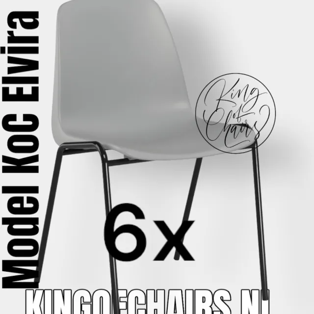 King of Chairs set van 6- model KoC Elvira lichtgrijs met zwart onderstel. Kantinestoel stapelstoel kuipstoel vergaderstoel tuinstoel kantine stoel stapel kantinestoelen stapelstoelen kuipstoelen stapelbare keukenstoel Helene eetkamerstoel