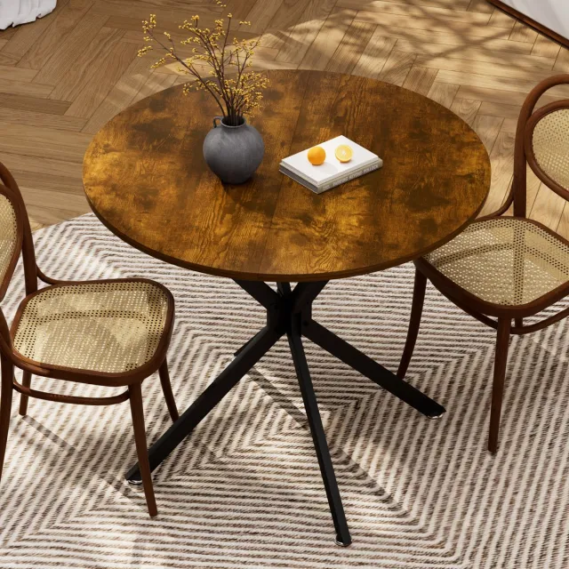 Pugsdrly Eettafels - rond - 90 x 90 x 78 cm - bruin en zwart - metalen poten - ruimtebesparend - geschikt voor 1-4 personen Zwart+Bruin