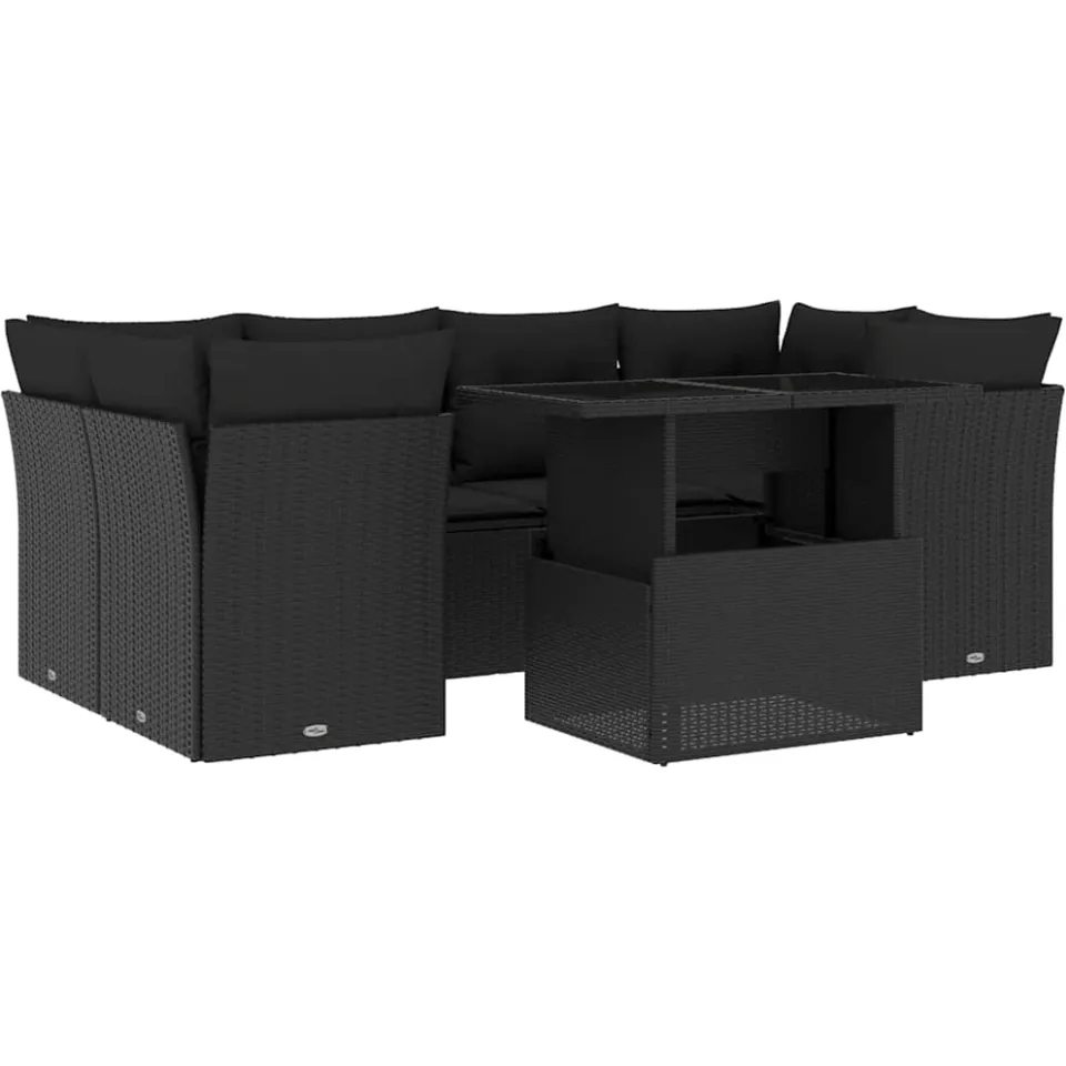 vidaXL 7-delige Loungeset met kussens poly rattan zwart