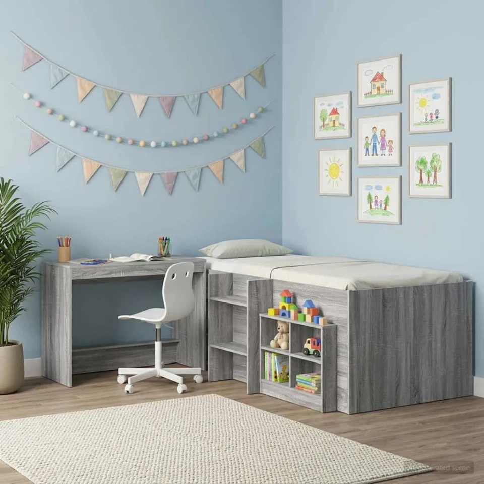 vidaXL Bed Bureau Grijs Sonoma Bewerkt hout 100 x 45 x 75 cm, foto 4