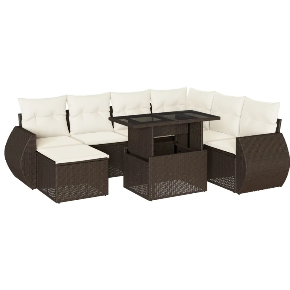 vidaXL 8-delige Loungeset met kussens poly rattan bruin