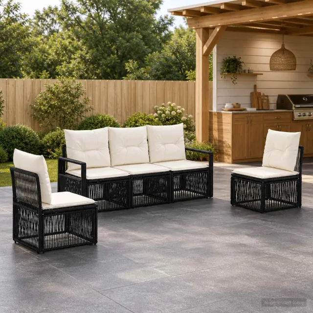 vidaXL Tuinbankenset 5 st 5-zits Zwart poly rattan, foto 2