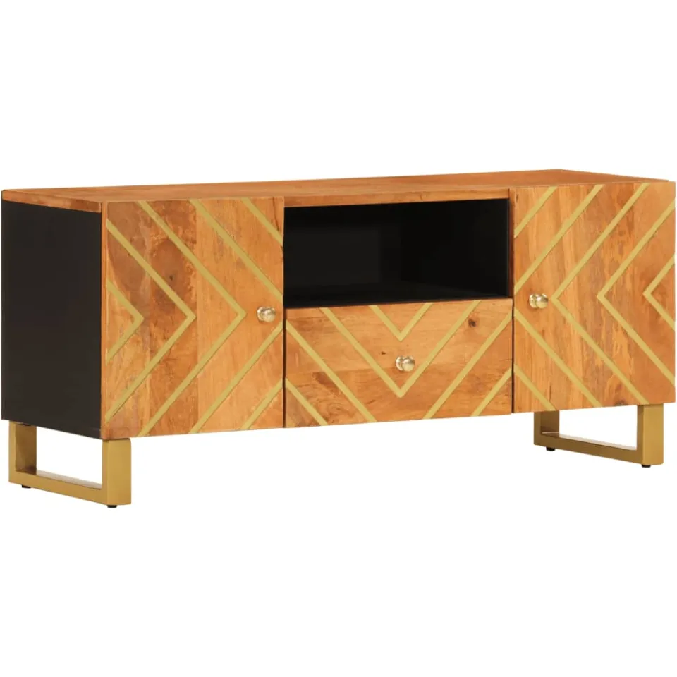 vidaXL Tv-meubel 105x33,5x46 cm massief mangohout bruin en zwart, foto 3