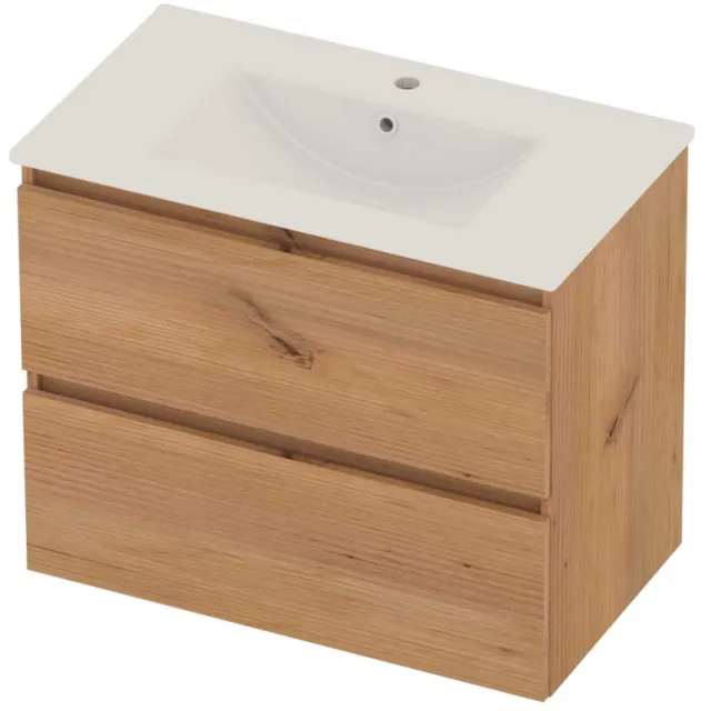 Basic-Line Coach 46 Badmeubelset Porselein 1 Kraangat Greeploos 80x46x62 cm Whisky Oak Glans Wit