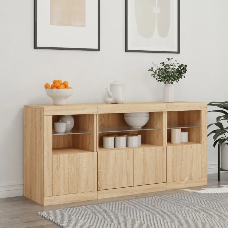 vidaXL Dressoir met LED-verlichting 142,5x37x67 cm sonoma eikenkleurig, foto 3