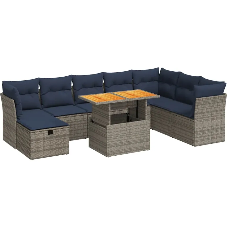 vidaXL 9-delige Loungeset met kussens poly rattan acacia bruin, foto 3