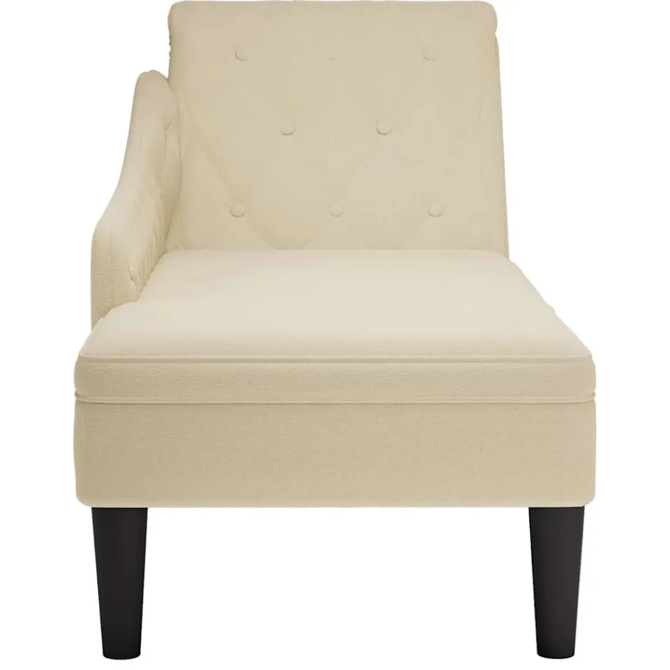 vidaXL Chaise longue met kussen en rechterarmleuning stof crèmekleurig, foto 4