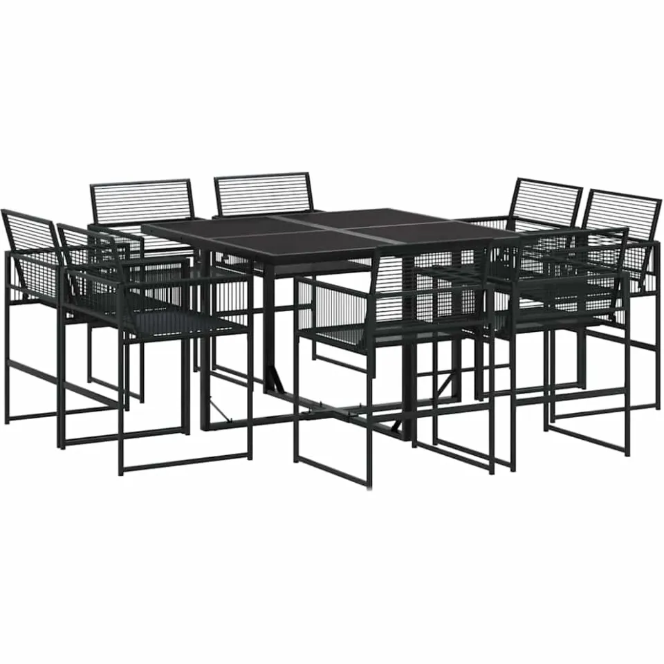 vidaXL 9-delige Tuinset poly rattan zwart