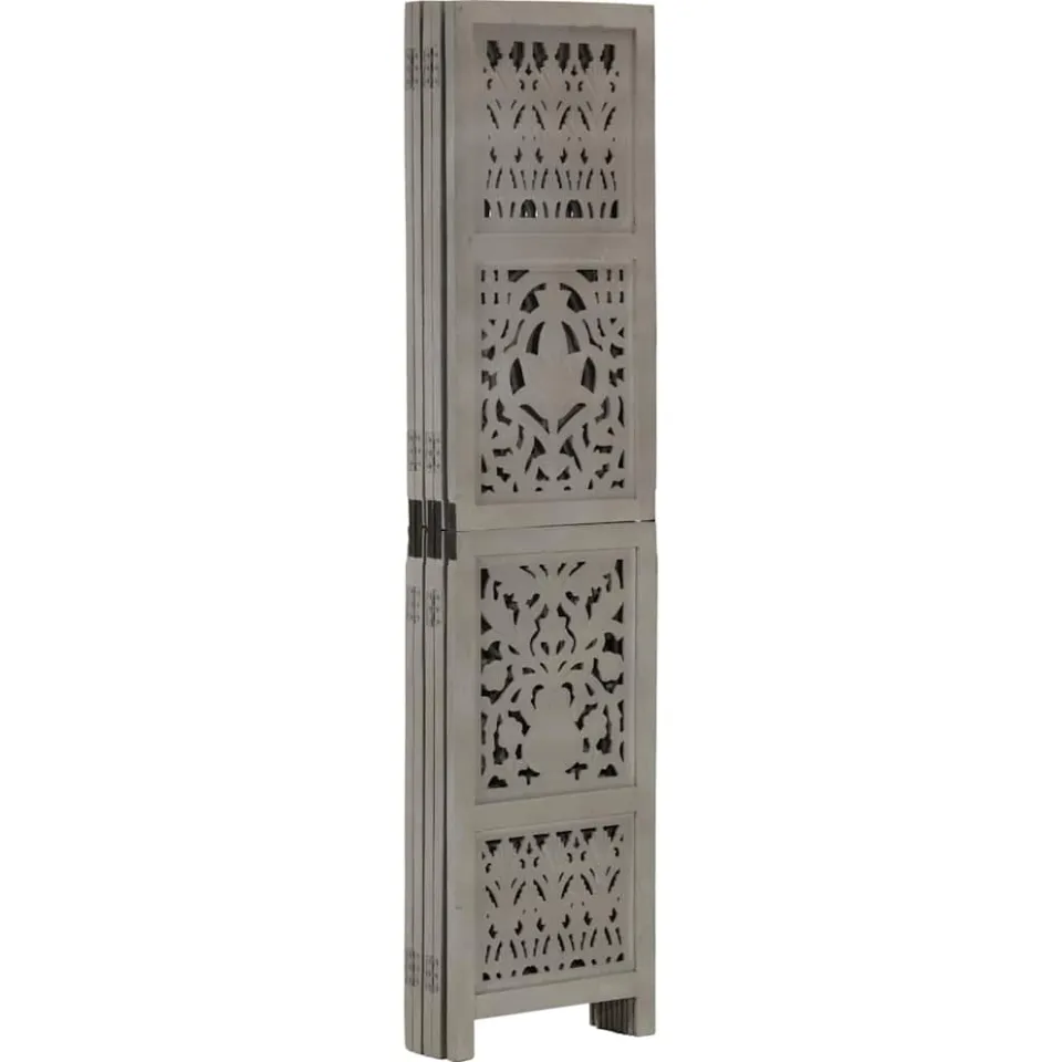 vidaXL Kamerscherm 5 panelen handgesneden 200x165 cm mangohout grijs, foto 2
