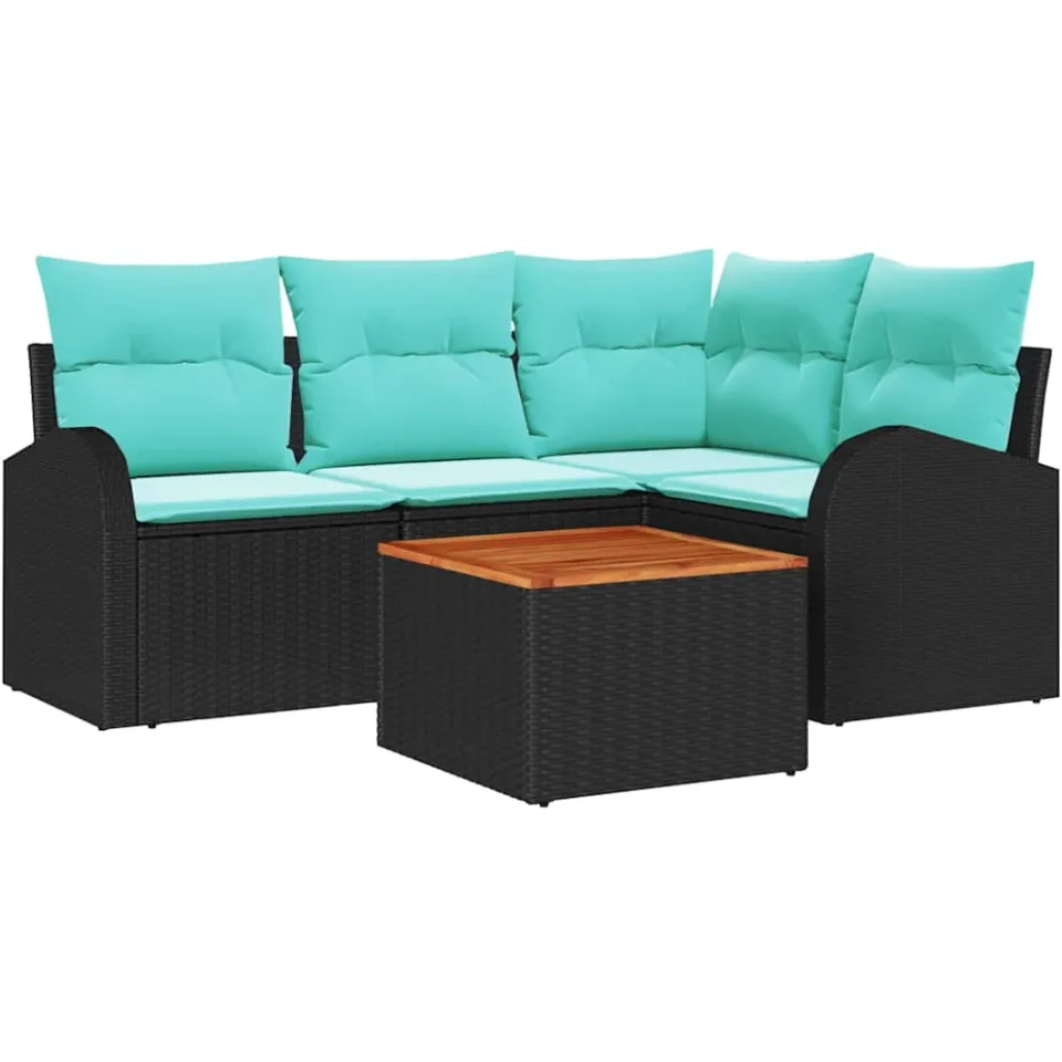 vidaXL Tuinbankenset 5 st Zwart en Turquoise poly rattan