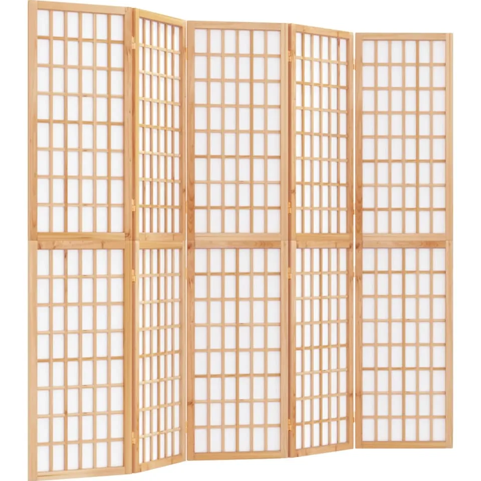 vidaXL Kamerscherm inklapbaar 5 panelen Japanse stijl 200x170 cm bruin, foto 3
