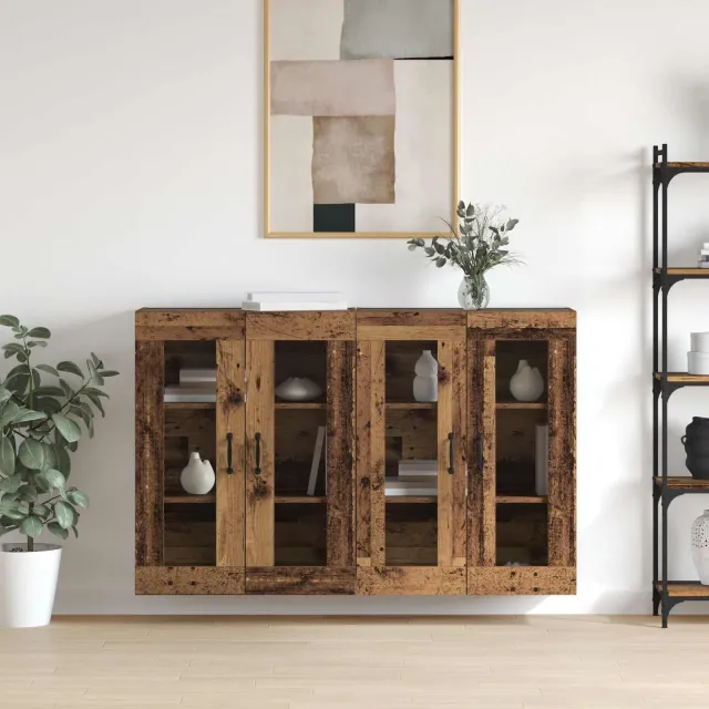 vidaXL Wandgemonteerde Kasten 2 st Oud hout 69,5 x 34 x 90 cm Bruin