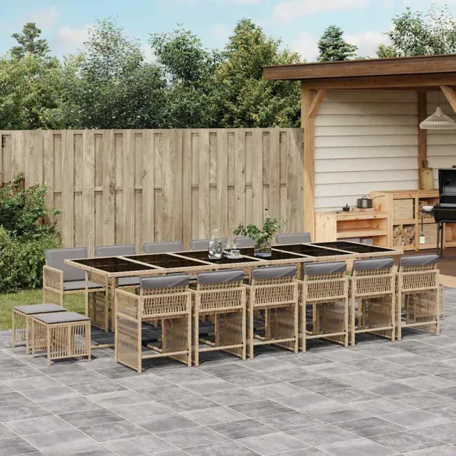 vidaXL 17-delige Tuinset met kussens poly rattan gemengd beige, foto 2