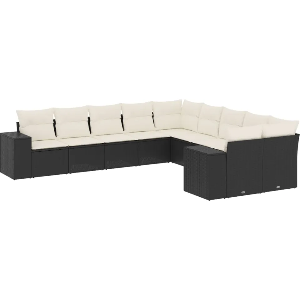 vidaXL 10-delige Loungeset met kussens poly rattan zwart, foto 3
