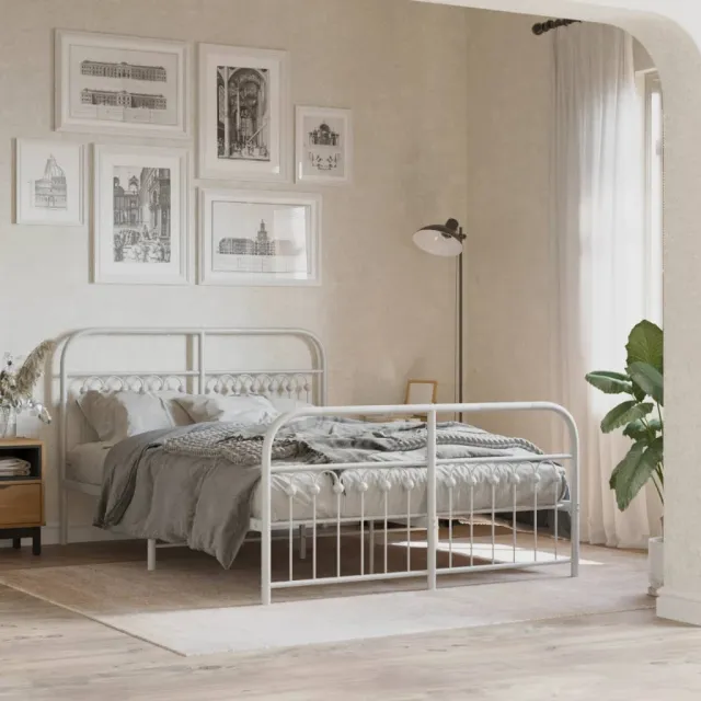 vidaXL Bedframe met hoofd- en voeteneinde metaal wit 137x190 cm