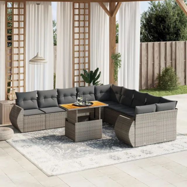 vidaXL 11-delige Loungeset met kussens poly rattan grijs, foto 2