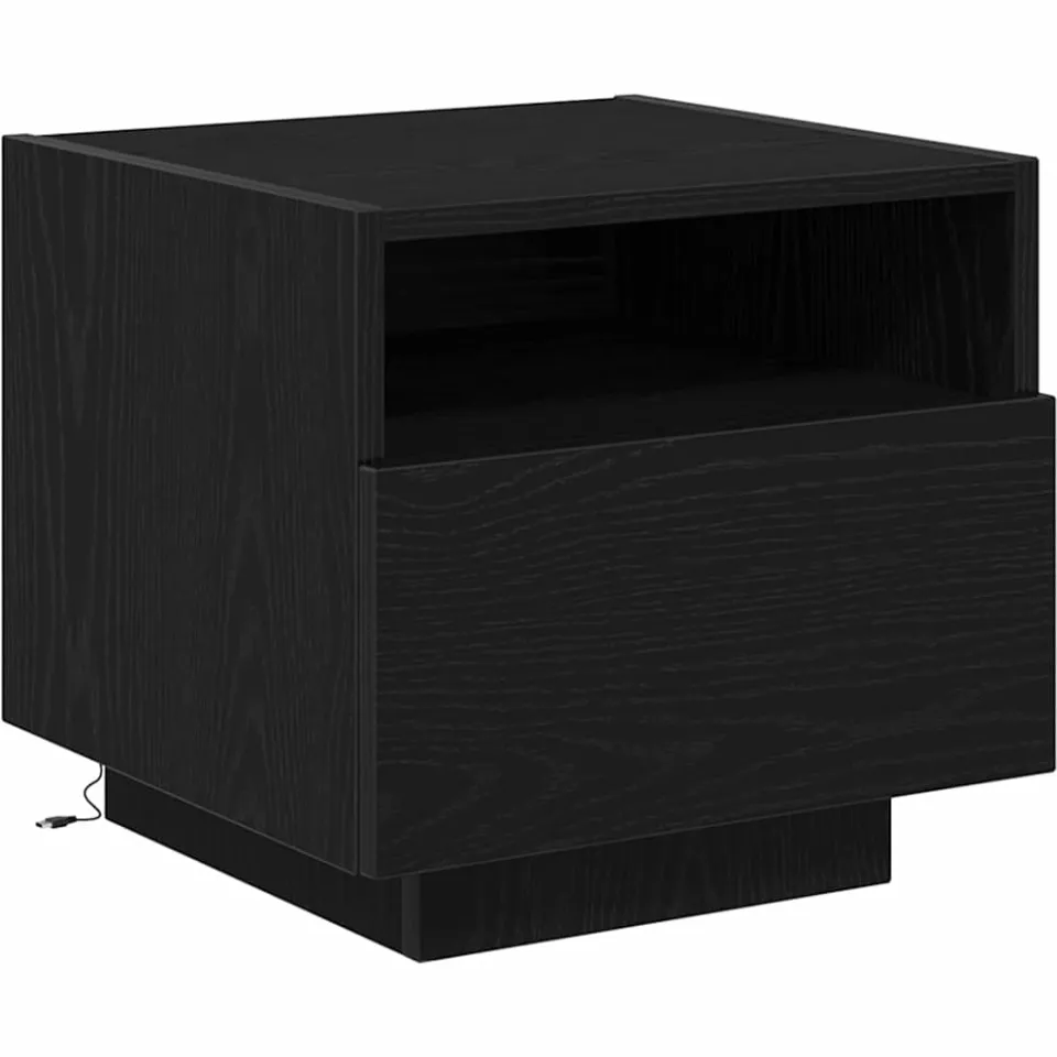 vidaXL Nachtkastje Zwart Eiken 40 x 39 x 37 cm Bewerkt hout, foto 3