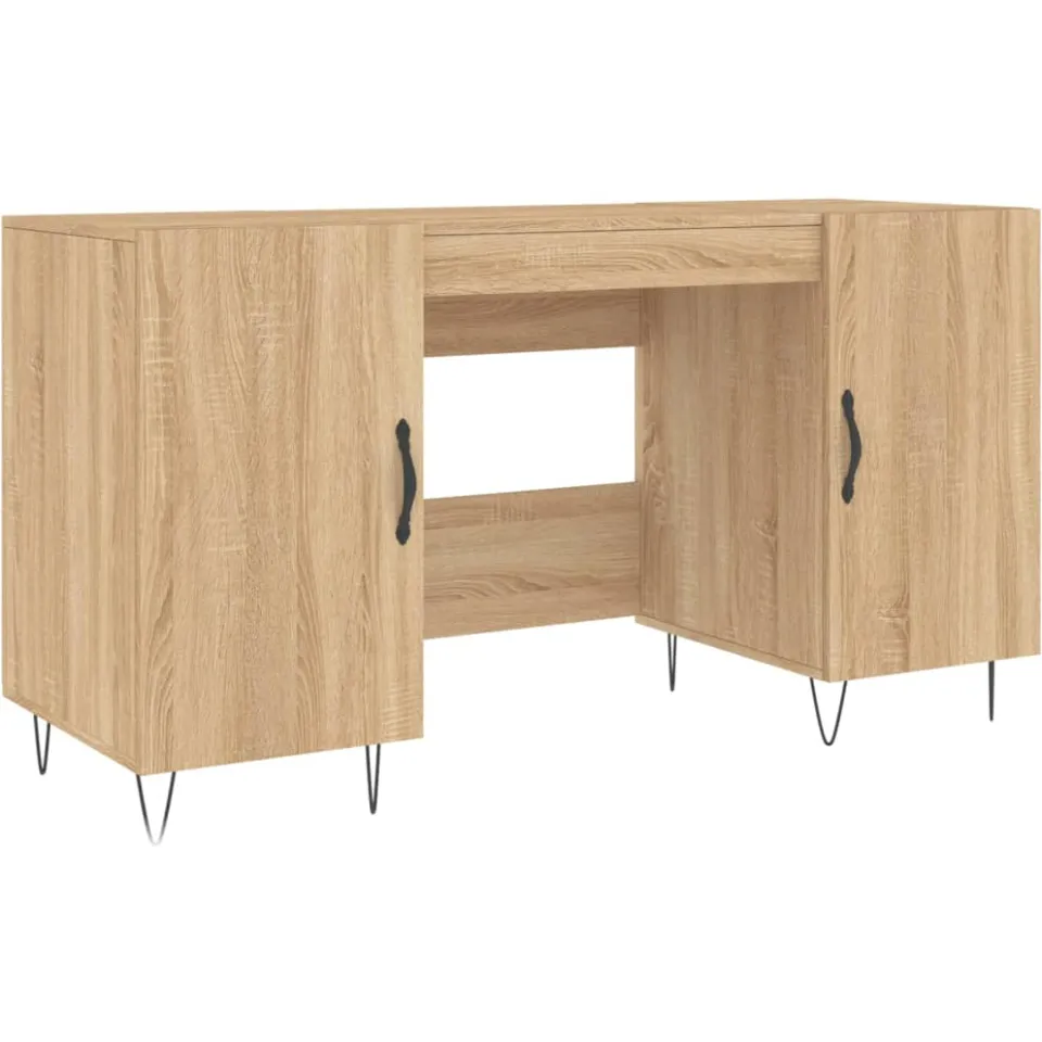 vidaXL Bureau 140x50x75 cm bewerkt hout sonoma eikenkleurig, foto 3