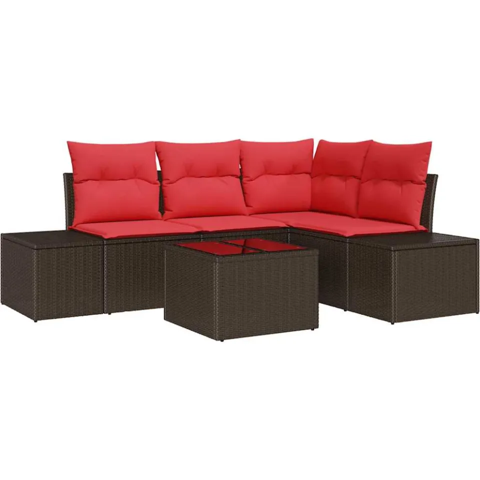 vidaXL Tuinbankenset met opslag Bruin en Rood poly rattan