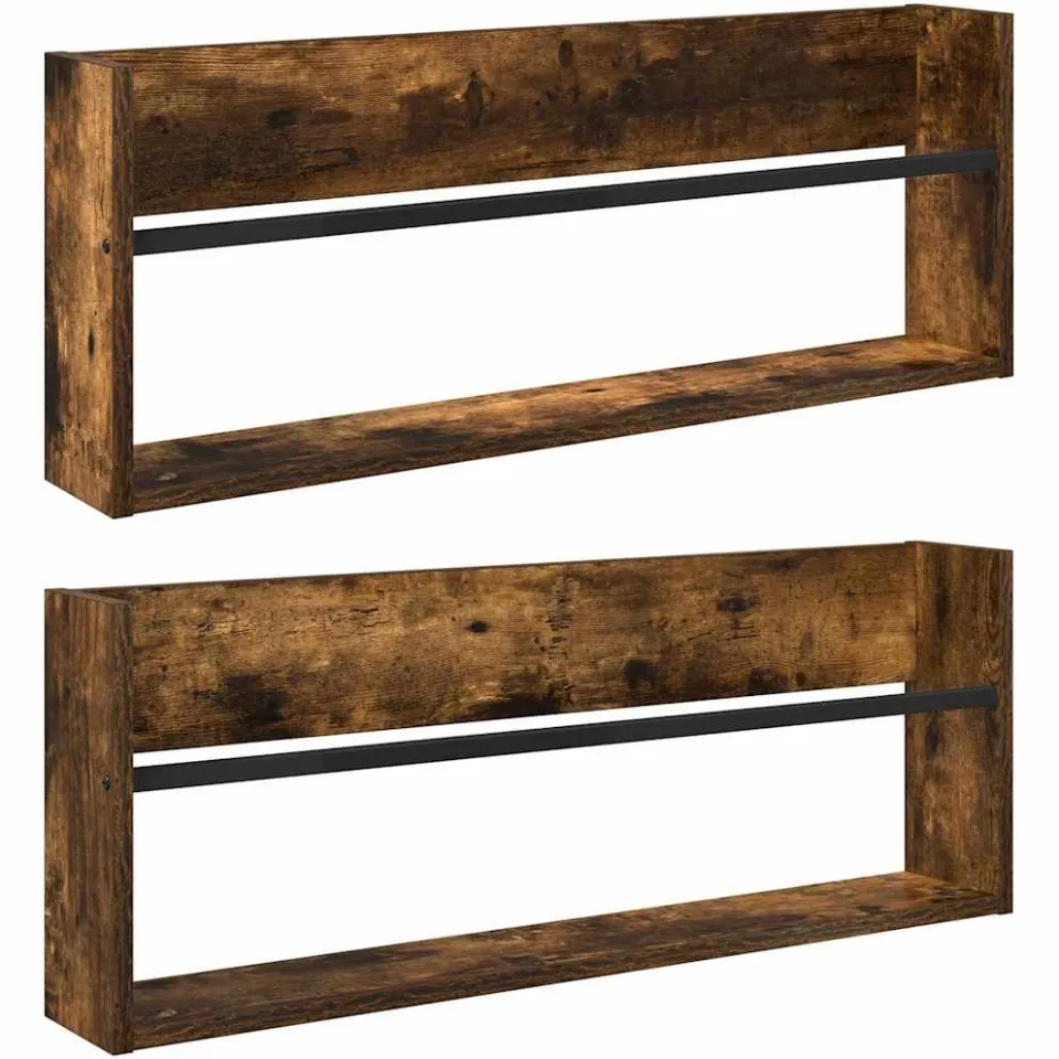vidaXL Tijdschrift Rek 2 st Gerookt eiken 80 x 12 x 30 cm Bewerkt hout Bruin