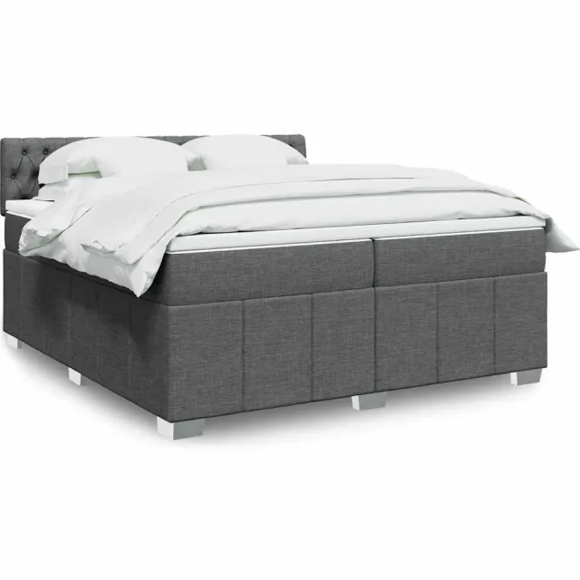 vidaXL Boxspring met matras stof donkergrijs 200x200 cm grijs