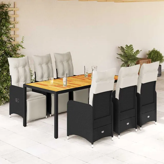 vidaXL 7-delige Bistroset met kussens poly rattan zwart, foto 2
