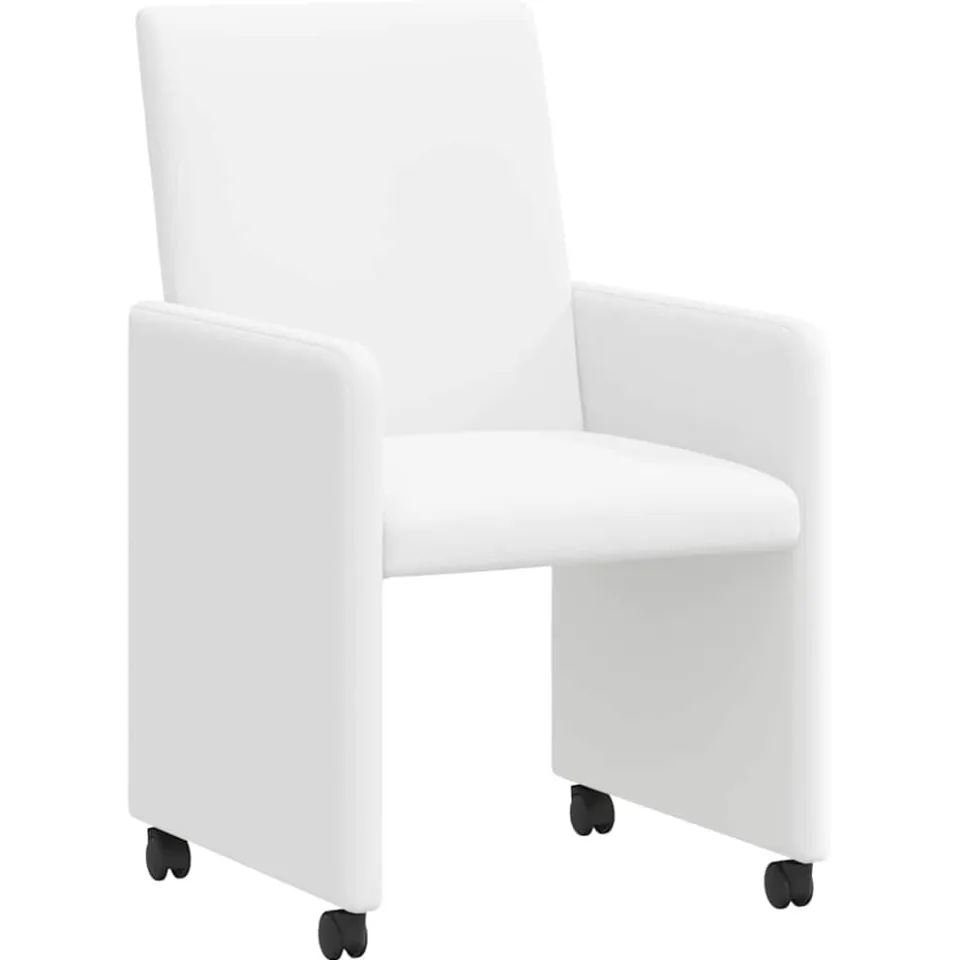 vidaXL Eetkamerstoelen met Wieltjes 2 st Kunstleer Wit 57 x 66 x 94 cm