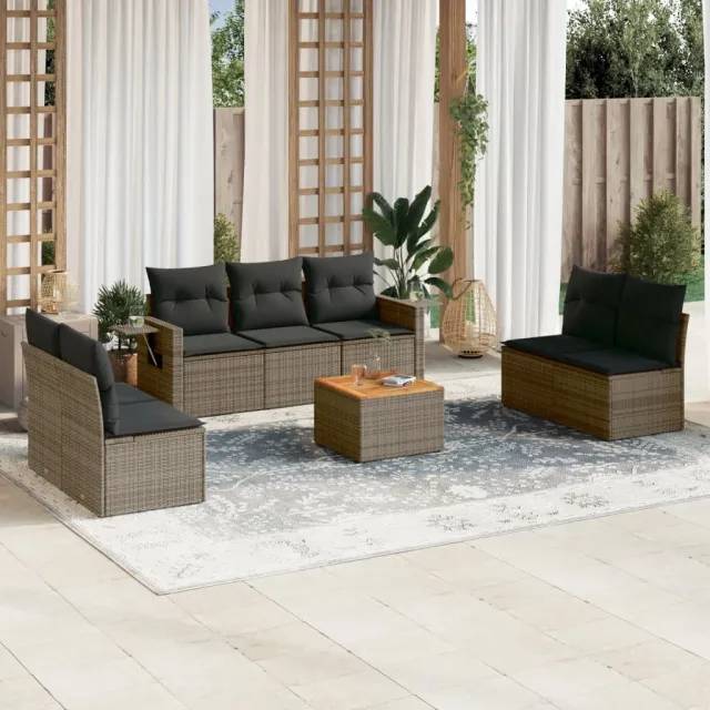 vidaXL 8-delige Loungeset met kussens poly rattan grijs, foto 2
