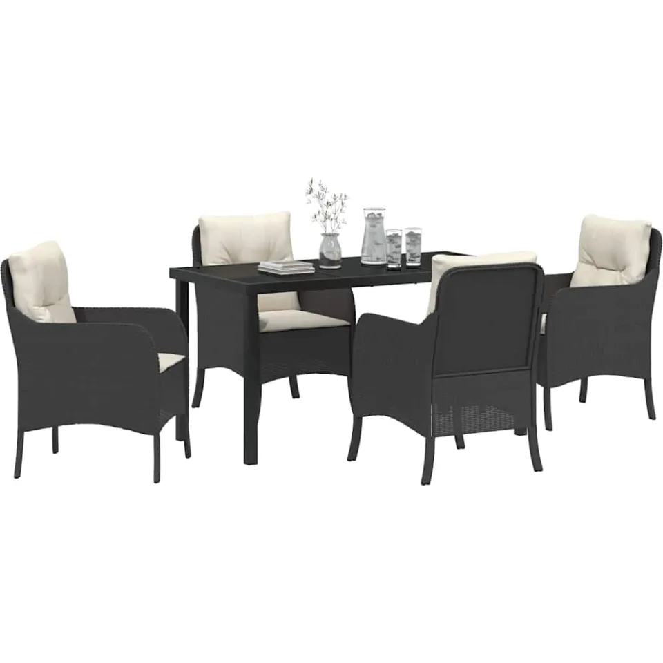 vidaXL Tuin eettafelset 5 st Zwart poly rattan