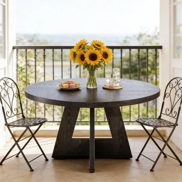 MEUNIQ ronde eettafel 120 cm zwart, tafel voor 4 personen in landelijke stijl, vaste eetkamertafel van houtbasis voor eetkamer of woonkamer, zonder stoelen