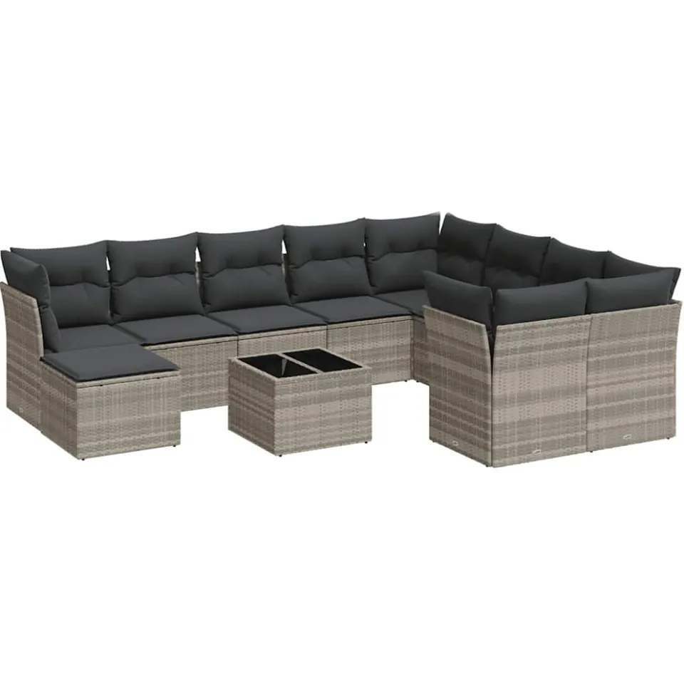 vidaXL 11-delige Loungeset met kussens poly rattan lichtgrijs grijs